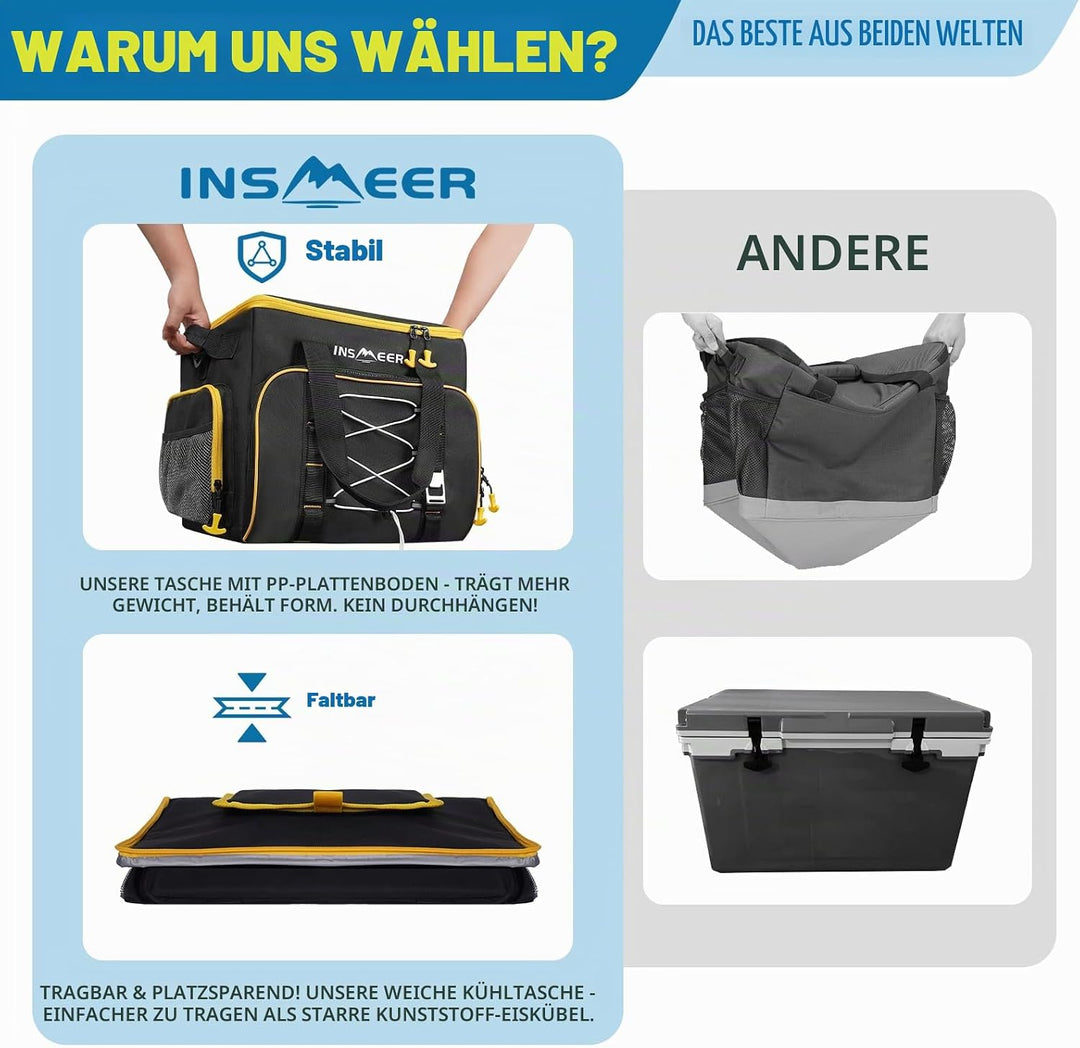 INSMEER Kühltasche Gross 48L/55L, 55/80 Cans Kühltasche Faltbar Isolierte Tasche, Auslaufsicher zusa