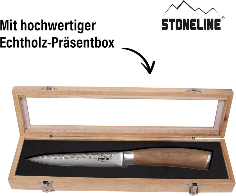 STONELINE Hammerschlag Damastmesser Allzweck-Messer 24 cm, extrem scharfe 12 cm Klinge aus 67 Lagen,