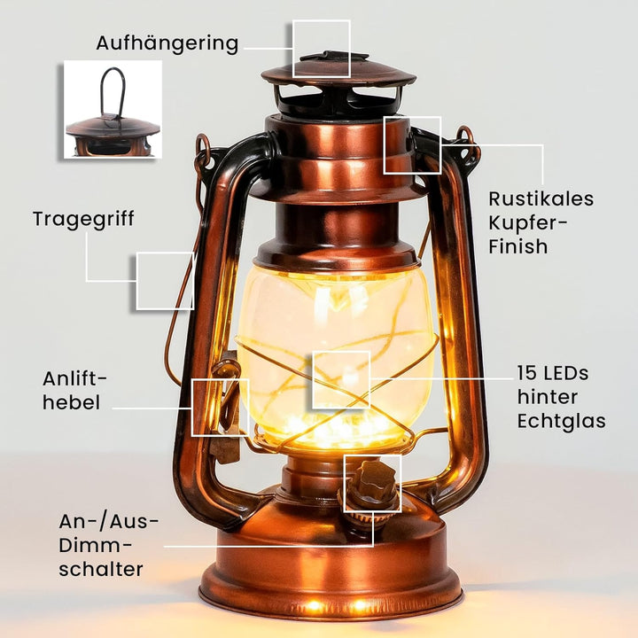 Eaxus® 2er Set LED Laterne im Design einer Öllampe - Dimmbar ☀️ Schöne Wohnzimmer-Deko & Gartendeko,