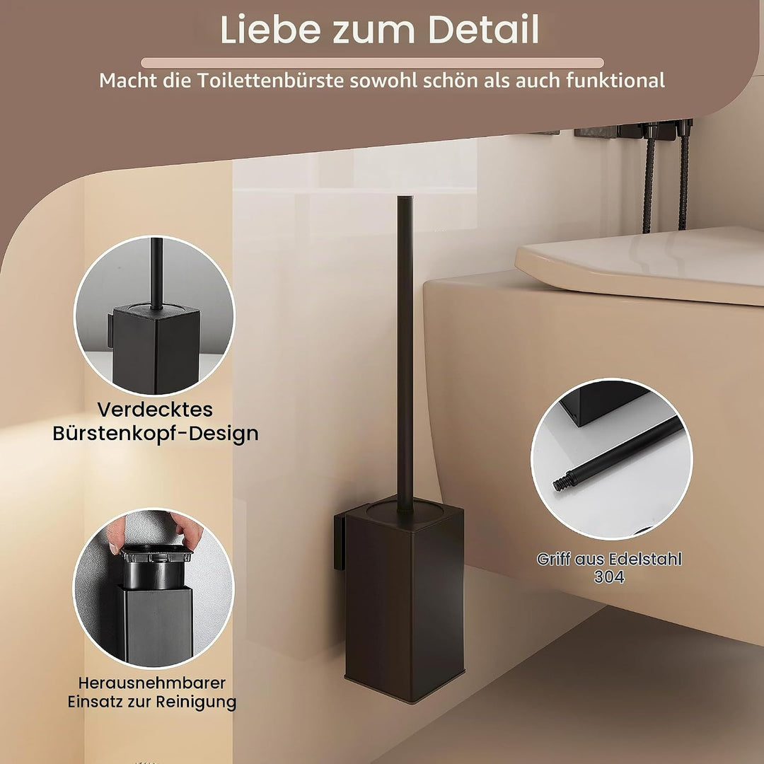 bgl WC-Bürstenhalter zur Wandmontage, 2 Stück Verpackt, Matt Schwarz Toilettenbürste, Metall, Wandmo