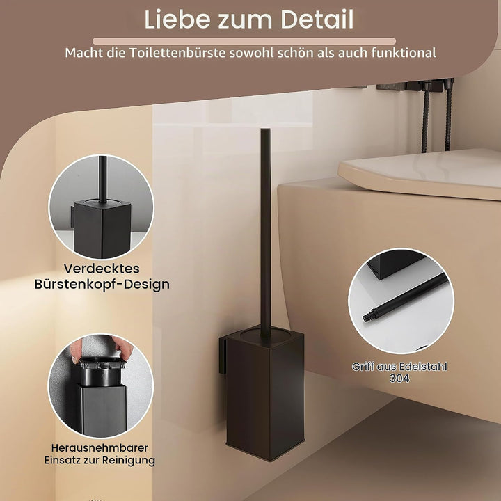bgl WC-Bürstenhalter zur Wandmontage, 2 Stück Verpackt, Matt Schwarz Toilettenbürste, Metall, Wandmo