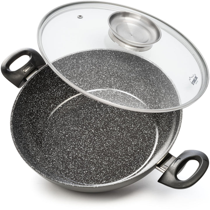 Stoneline Ceramic Servierpfanne 28 cm, PFAS-freie Keramik Beschichtung, Aroma-Glasdeckel, hoher Rand