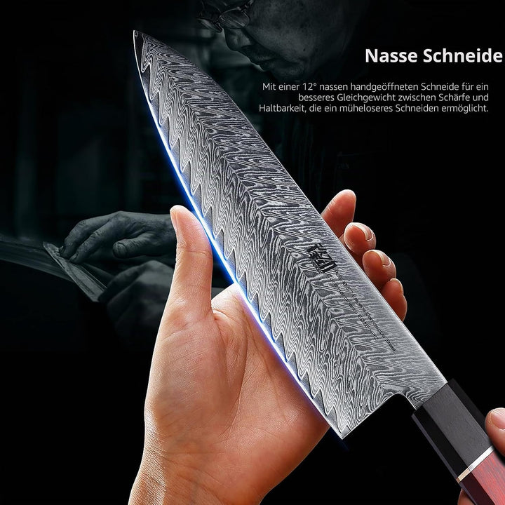 FINDKING 8-Zoll Japanisches Kochmesser, Premium Damaststahl-Konstruktion Küchenmesser, Multifunktion