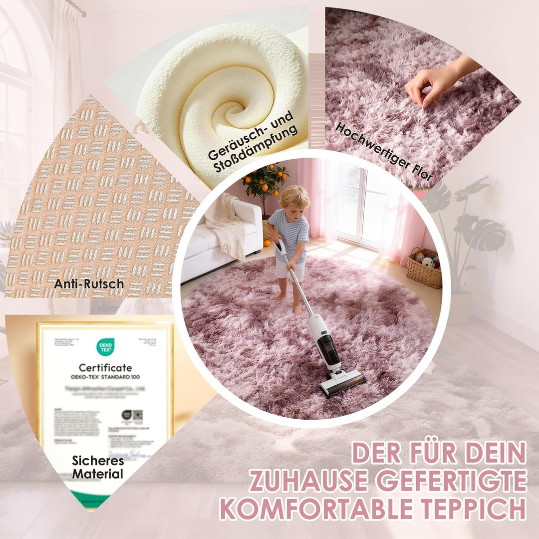 ROHATIM Schlafzimmer Plüsch Teppich Rund,Flauschiger Teppich für Wohnzimmer,modernes Wohnzimmer,Mädc