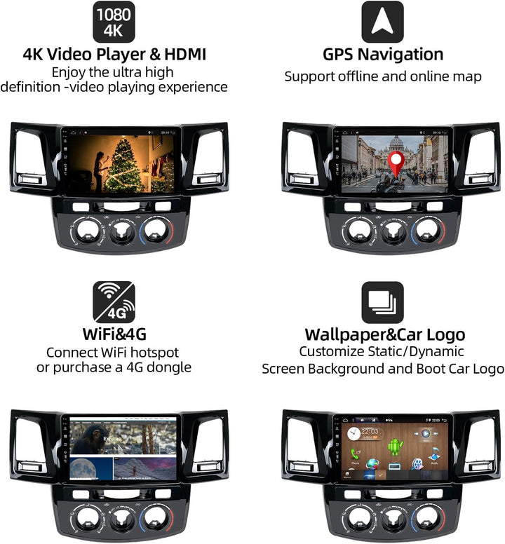 PX6 Android 12 IPS Autoradio Passt für Toyota Fortuner Hilux Revo Vigo (2004-2014) - 4G+64G - Kamera