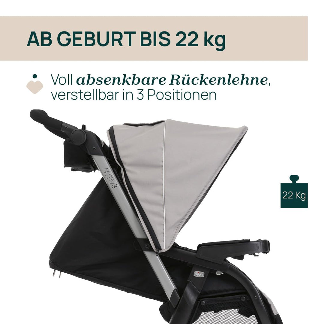 Chicco Activ3 Kinderwagen mit 3 Rädern, funktional und leicht zu steuern auf allen Untergründen, bre