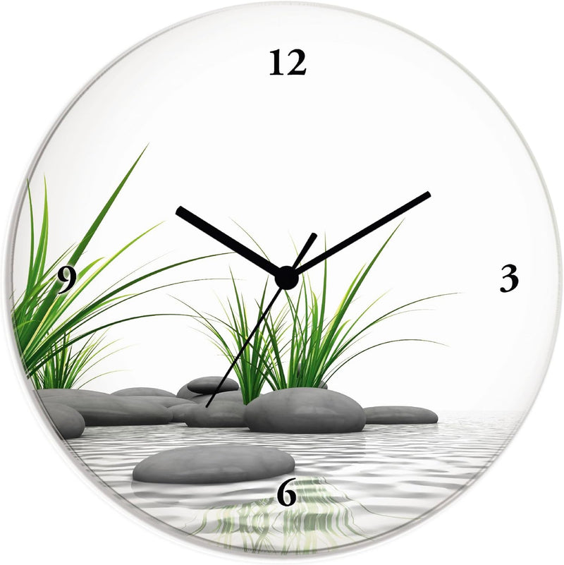 ARTLAND Wanduhr ohne Tickgeräusche Glas Funkuhr Ø 30 cm Rund Lautlos 3 D Steine Steine Funkuhr, Stei