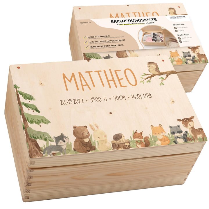 KIDSMOOD - Erinnerungsbox Baby, personalisierte Holzkiste mit Deckel, Ideal zur Aufbewahrung von Eri