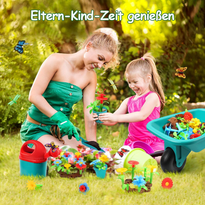 cute stone Gartenwerkzeug-Set für Kinder, Gartenspielzeug mit Schubkarre, Giesskanne, Schaufel, Blum