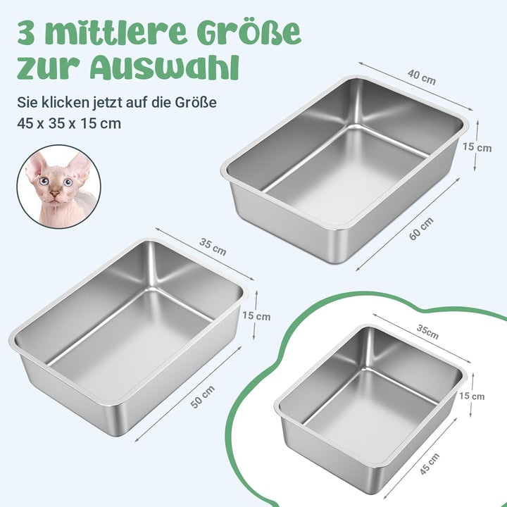 WENBOKMIN Edelstahl-Katzenklo, 15 cm grosse Katzentoilette für Katzen und Kaninchen, Metall-Katzenkl