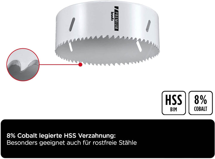 kwb HSS Bi-Metall-Lochsäge Ø 121 mm, 8% kobaltlegiert mit progressiver Vario-Zahnung und hoher Präzi