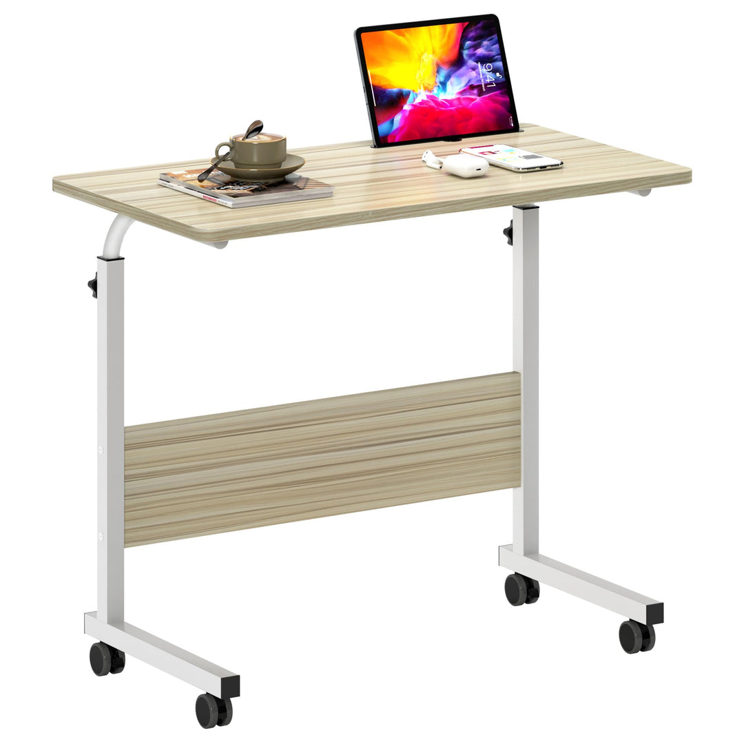 SogesHome Laptoptisch 80 * 40cm höhenverstellbar PC-Tisch mit Rollen, Betttisch, Beistelltisch,Klein