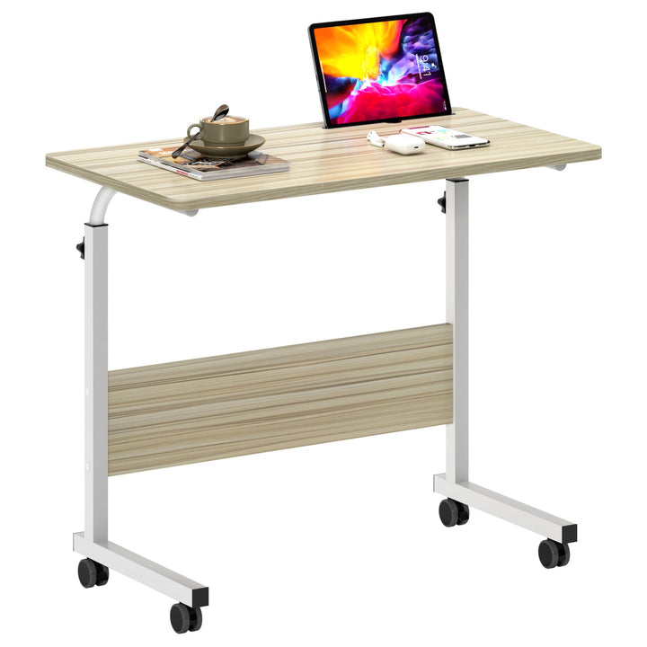 SogesHome Laptoptisch 80 * 40cm höhenverstellbar PC-Tisch mit Rollen, Betttisch, Beistelltisch,Klein