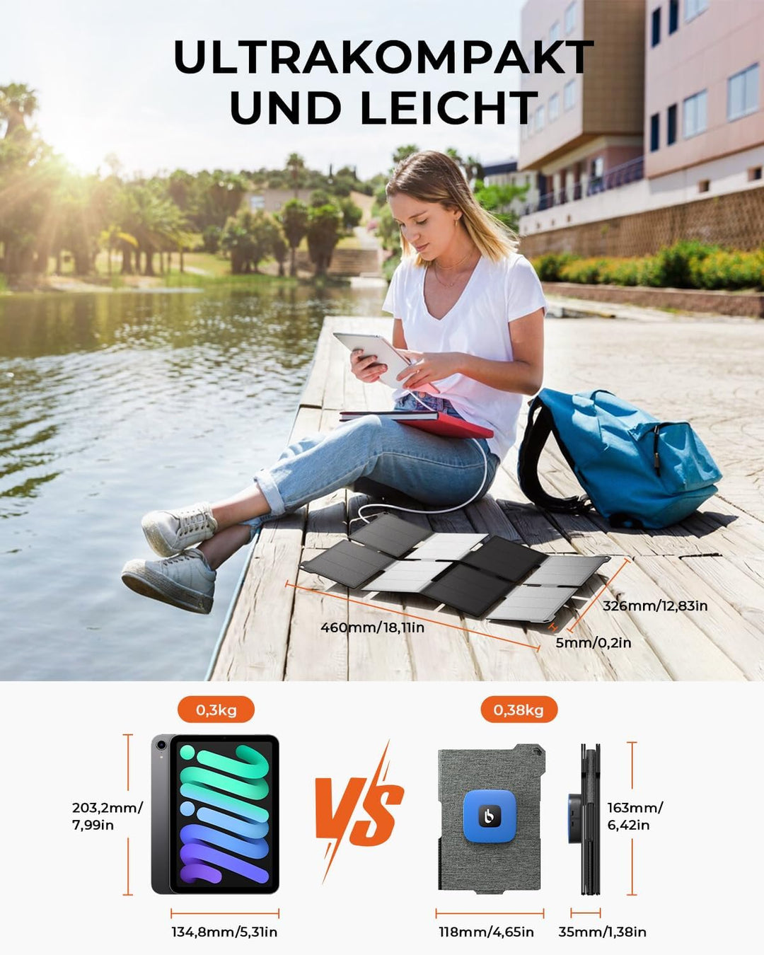 [Taschenformat] BigBlue 25W Mini Tragbar Solar Ladegerät, Faltbares Solarpanel mit USB-A & USB-C, Kl