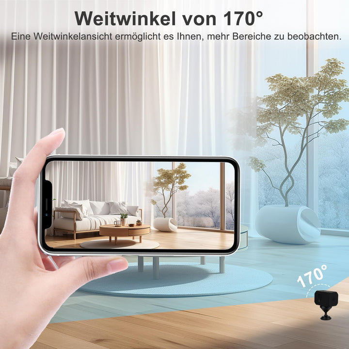 ZHENHAN Mini Kamera,2.4 GHz WLAN Überwachungskamera Innen Akku mit Nachtsicht, Kamera überwachung in