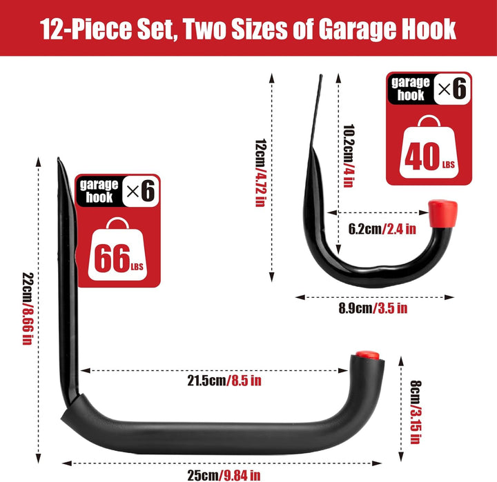 Sinoer Garage -Haken, 12pcs Wandmontage Garage Storage Hooks, für Gartenwerkzeuge, Leitern, Fahrräde