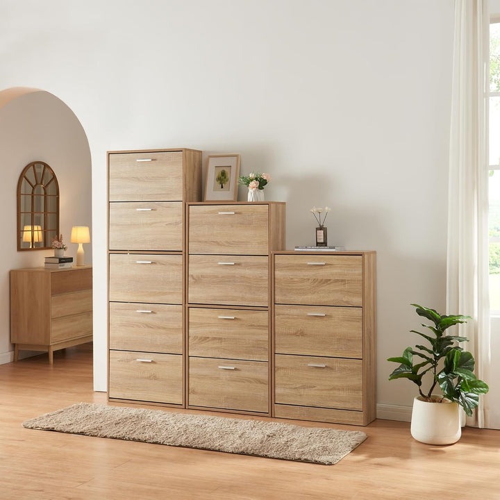[en.casa] Schuhschrank Sykkylven Schuhkipper mit 5 Klappen Schuhkommode für 20 Paar Schuhe 169 x 60