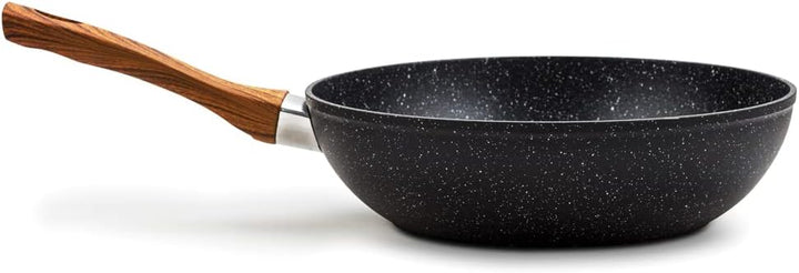 NAVA Wok aus Aluminium, antihaftbeschichtet, für Induktion, Holzgriff, Durchmesser 28 cm