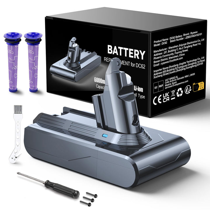 6000mAh V6 Ersatzakku für Dyson V6 Akku Kompatibel mit DC62 DC58 DC59 DC61 Animal DC72 DC74 SV03 SV0