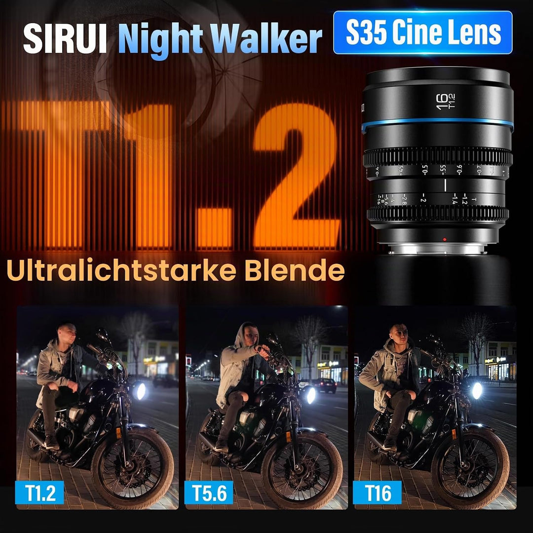 SIRUI Night Walker 16mm Cine-Objektiv mit Manuellem Fokus, T1.2 Large Aperture S35 Frame Wide Angle