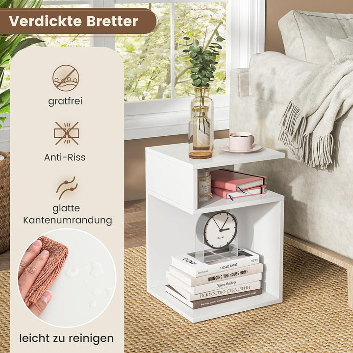 COSTWAY Beistelltisch Holz, 3 Ebenen Sofatisch, Nachttisch weiss, modern, für Wohnzimmer und Schlafz