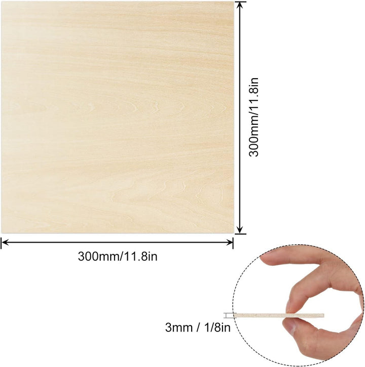 LOLYSIC 12 Stück Sperrholzplatte 3mm, 300x300mm Sperrholz, Bastelholz Platten-Holzabschnitte zum Bas