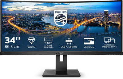 Philips 346B1C - 34 Zoll WQHD Curved USB-C Docking Monitor, höhenverstellbar (3440x1440, 100 Hz, HDM