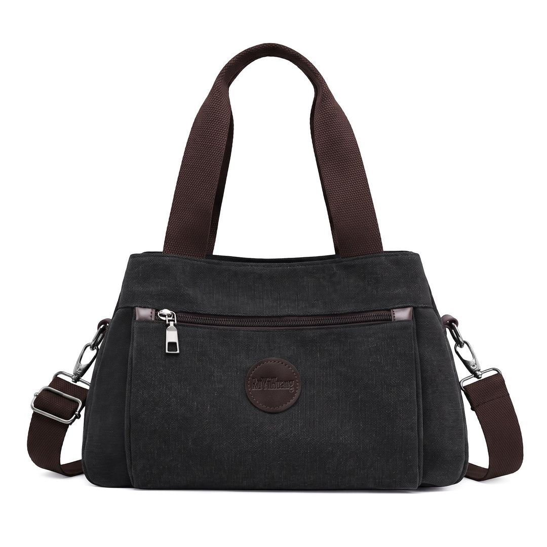 DIRRONA Canvas Tasche Damen – Vintage Handtasche Damen, Grosse Umhängetasche mit Mehreren Fächern, V