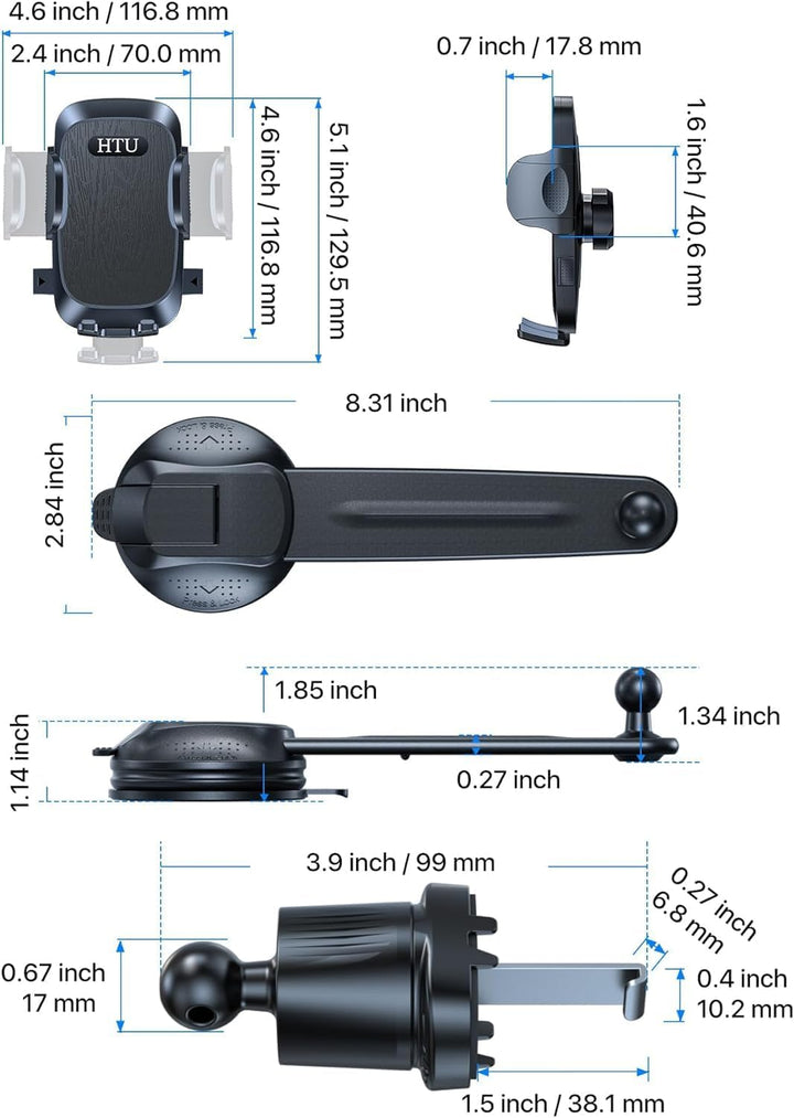 HTU 【Militär-Klasse Biegsamer Arm Handyhalterung Auto Upgrade【Stärkste Saugnapf Lüftung】 360° Drehba