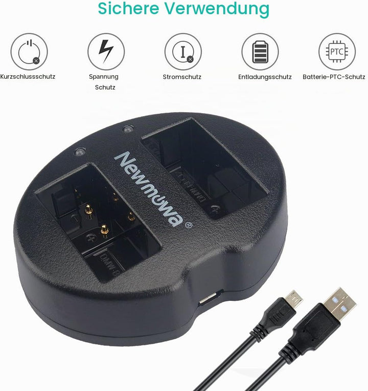 Newmowa Ersatz Akku DMW-BLC12 (2er Pack) und Tragbar Micro USB Ladegerät Kit für Panasonic DMW-BLC12