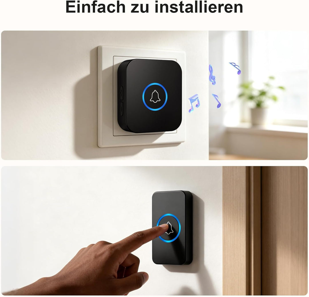 Funkklingel, Funk klingel Set, IP55 Aussen Wasserdicht, Kabellose Türklingel 400m Reichweite, Haustü
