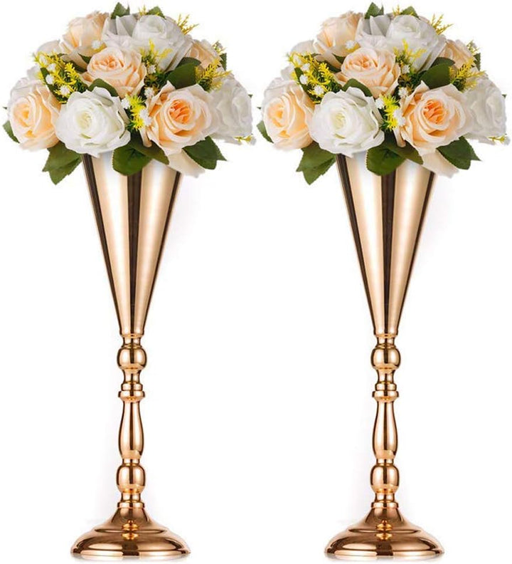 NUPTIO Gold Vase für Hochzeit Tischdeko: 2 Stück 42cm Hohe Blume Trompete Vasen Metall Tische Mittel