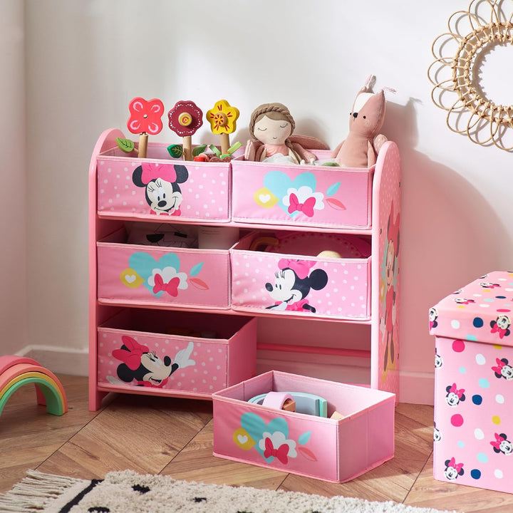 Disney Classic Minnie Maus Spielzeug-Aufbewahrungseinheit, 6 Boxen für Schlafzimmer, aus Holzwerksto