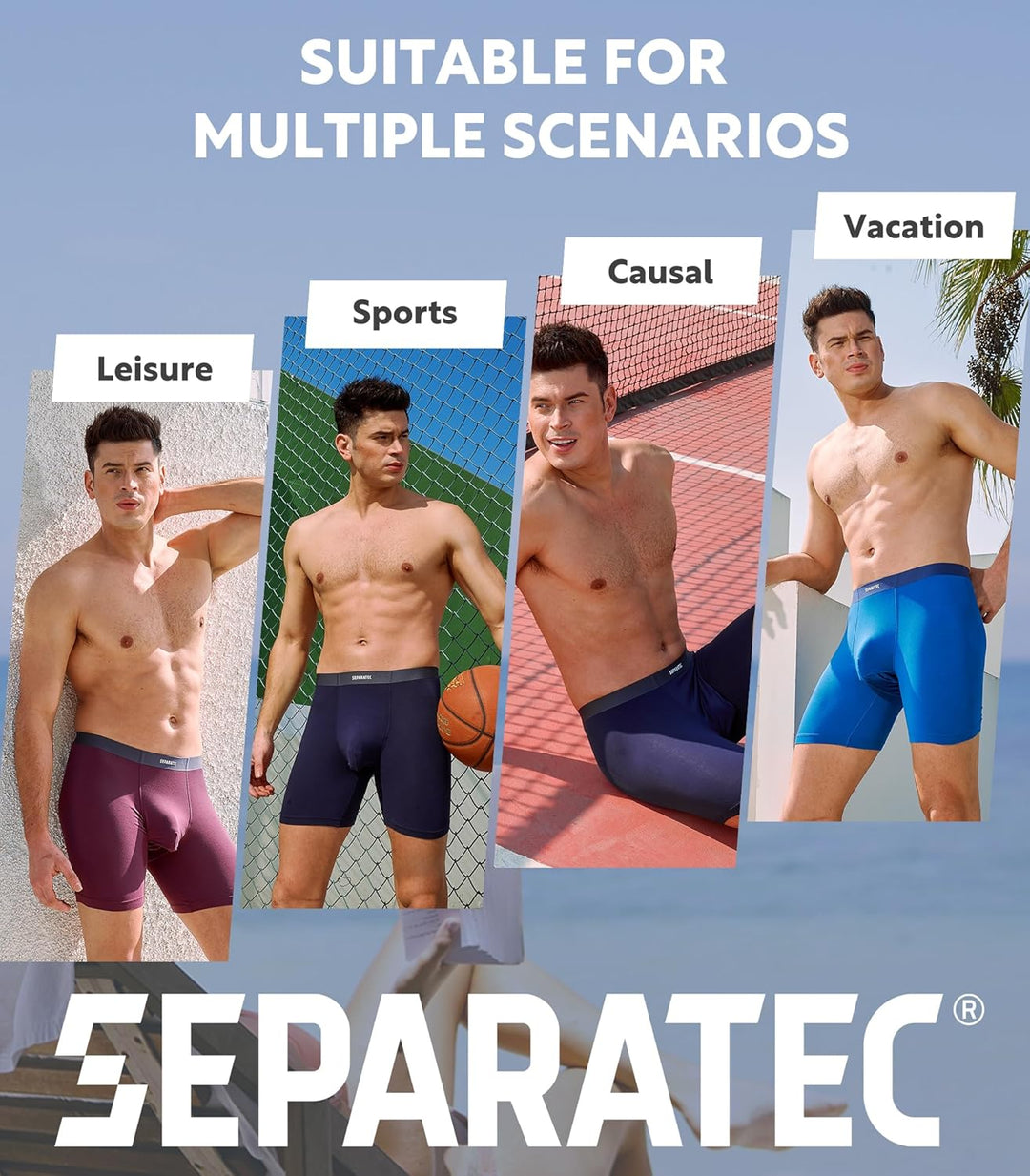 Separatec Herren Boxershorts 4er Pack Doppelbeutel Dual Pouch, Bambus Unterhosen Männer, Stretcken H