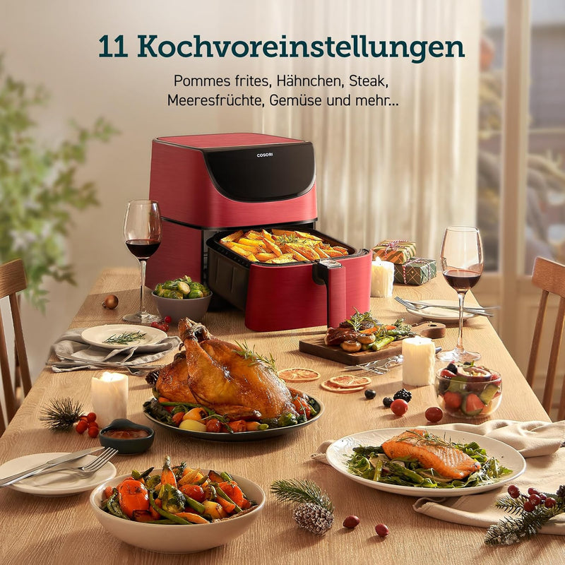 COSORI Heissluftfritteuse 5,5L XXL Rot Friteuse Heissluft Fritteusen Air Fryer mit Digitalem LED-Tou