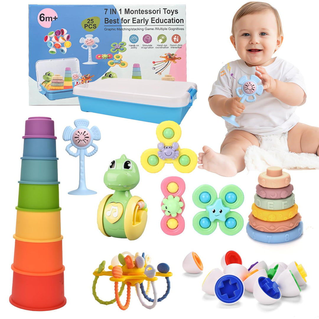 Montessori-Babyspielzeug für 6 bis 12 Monate,7-in-1-Stapelspielzeug und Entwicklung der sensorischen