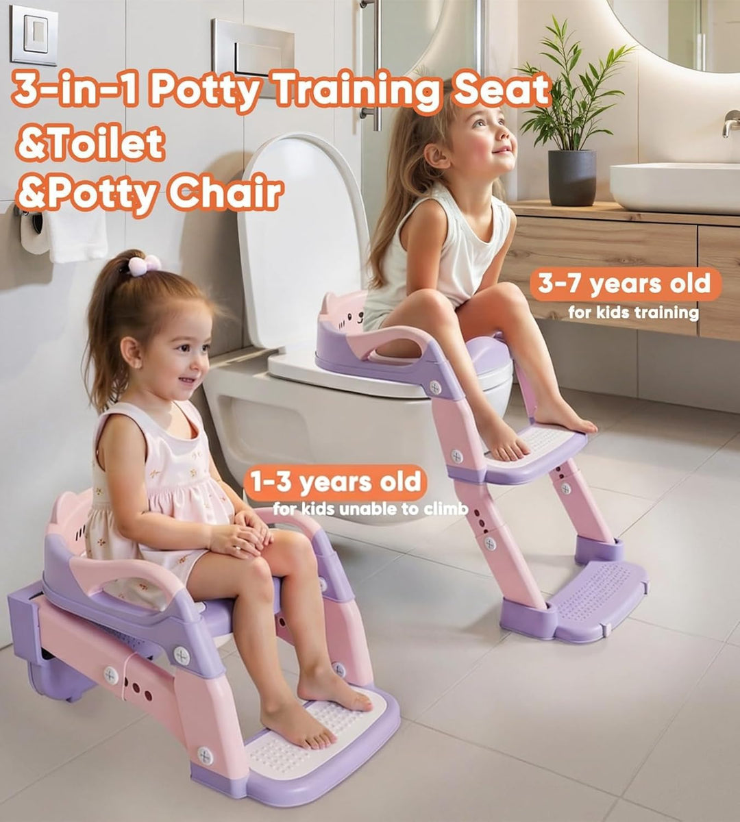Toilettensitz Kinder mit Treppe, 3 in 1 Klappbarer Toilettenleiter für Kinder, Rutschfest und Wasser