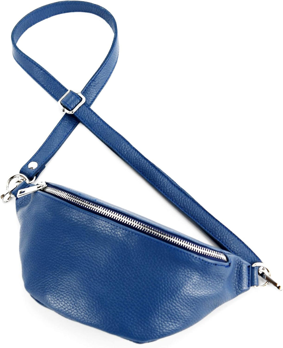 modamoda de - T211 - ital. Hüfttasche Bauchtasche Brusttasche Medium aus weichem Leder, Farbe:Blau,
