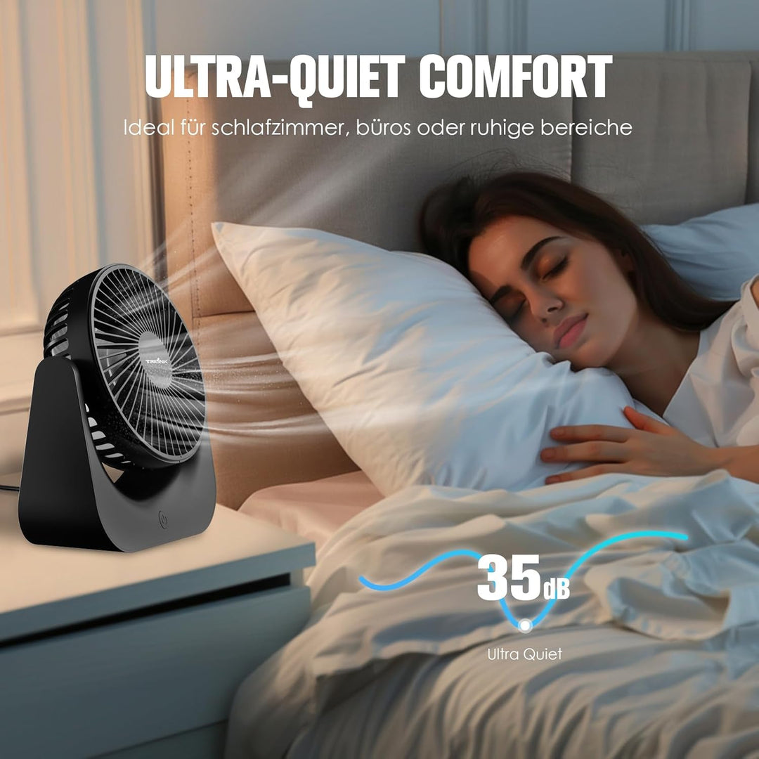 TRILINK USB Ventilator – Kleiner Tischventilator mit 5 Stufen, neigbar, leise & USB-betrieben – Trag