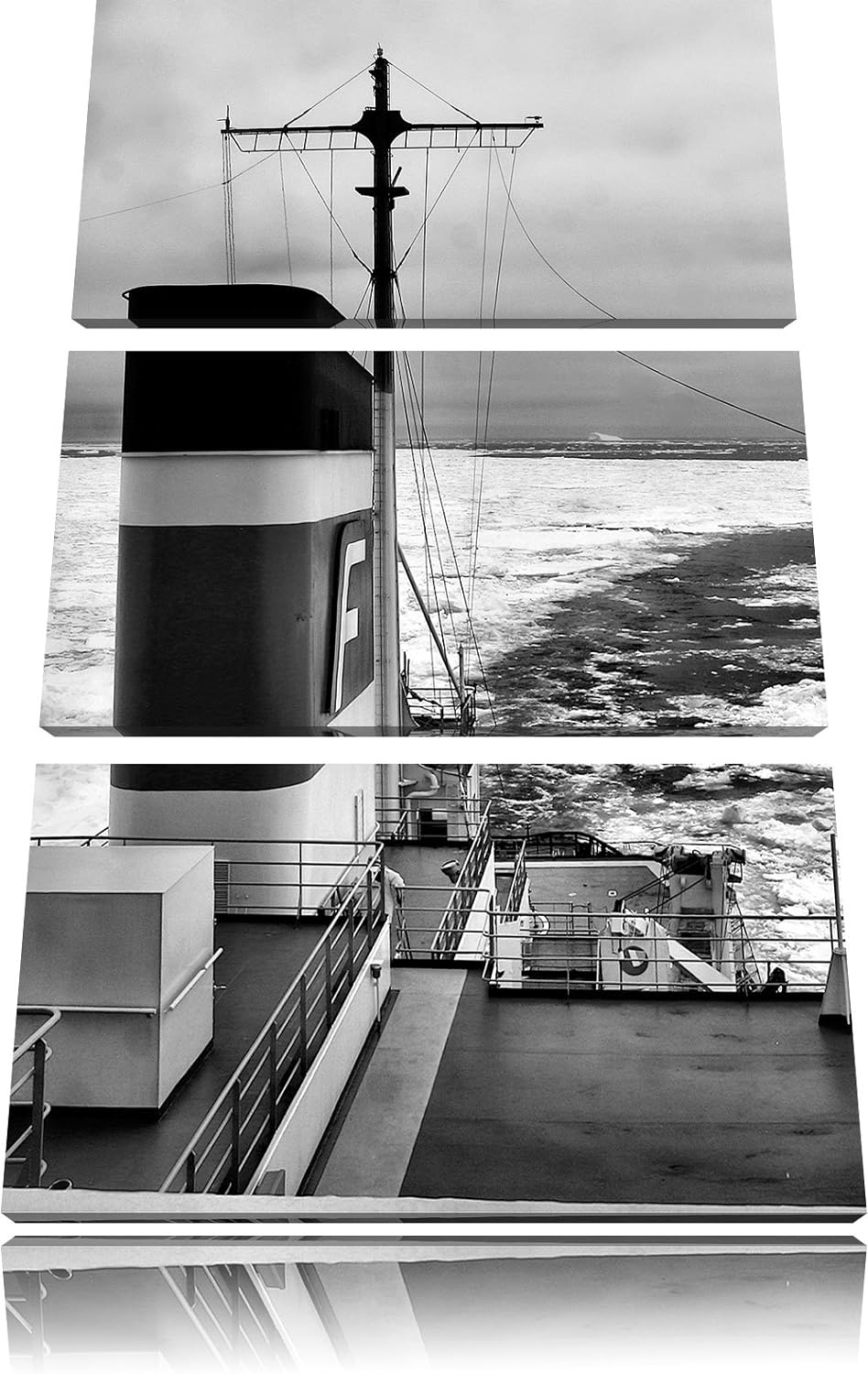 Pixxprint riesiges Schiff in Eisdecke 3Teiler 120x80 cm Leinwandbild Wandbild Kunstdruck