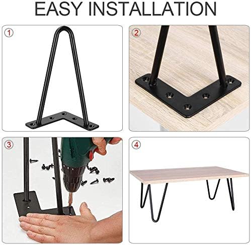 Ikodm 4er Set Tischbeine Hairpin Legs 20cm Möbelfüsse, Austauschbare Tisch &Schrank Beine Haarnadelb