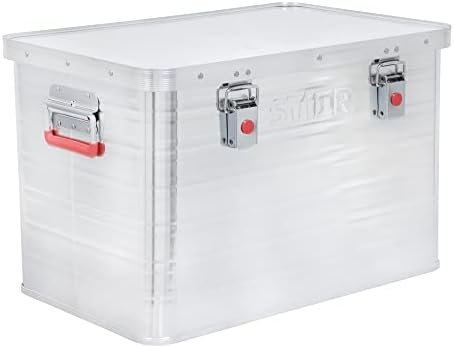 STIER Alubox, Aluminiumbox 65L, Staub- und spritzwasserresistent mit Gummidichtung und 2 Klapphandgr