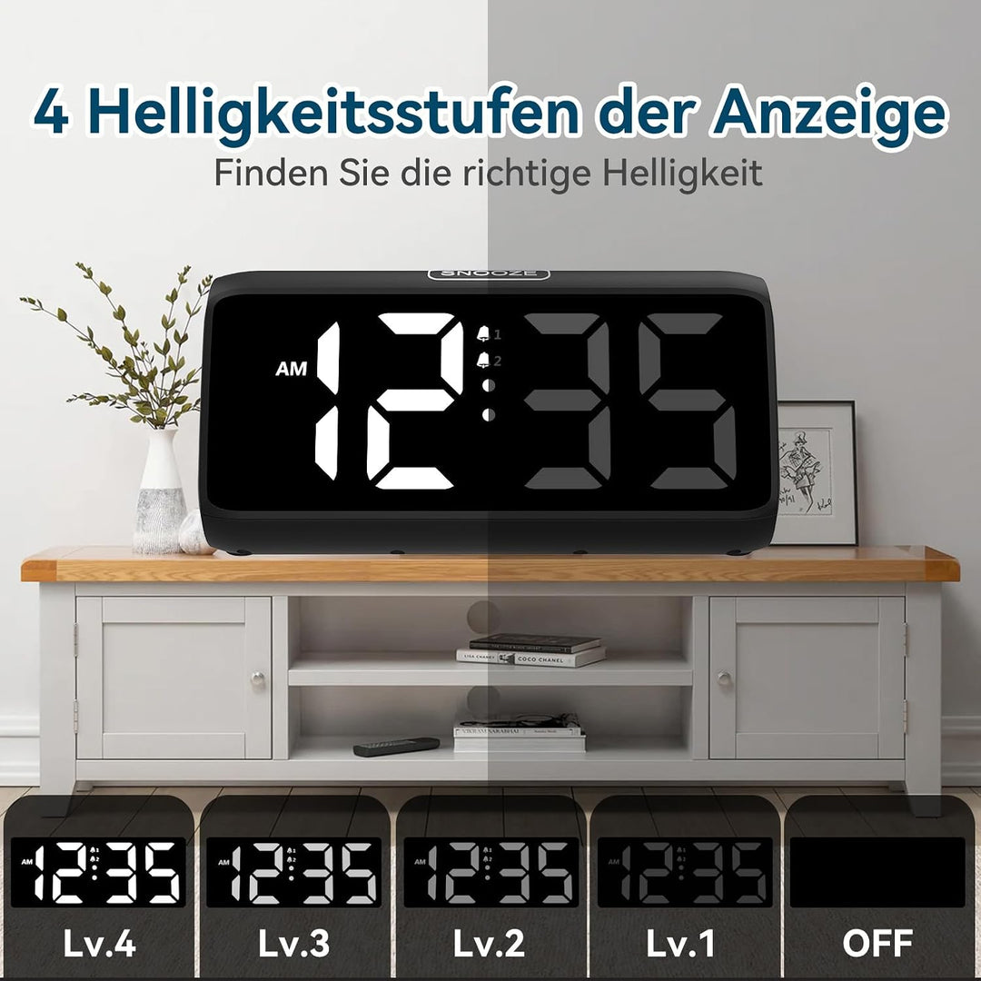 Netzu Lauter Wecker für Tiefschläfer, Digitalwecker mit LED Display, Doppelalarm, 5 Helligkeitsdimme