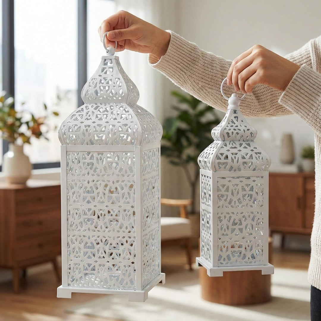 Vela Lanterns Temple Marokkanischer Stil Kerzenlaternen, weiss, 2 Stück Set of 2 Weiss, Set of 2 Wei