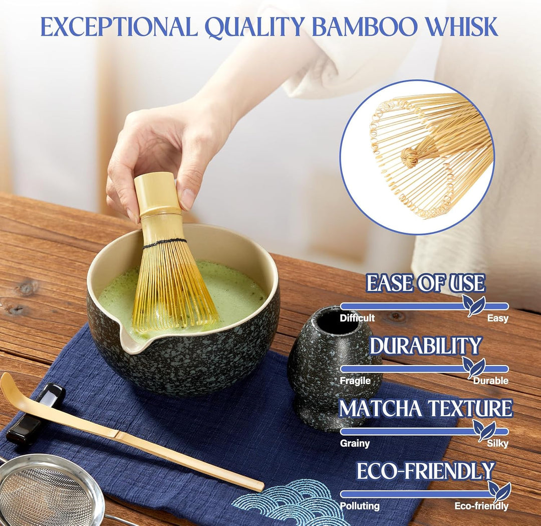 Matcha Tee Set – Japanisches Ceremonial Matcha Zubereitungsset | mit Bambus Chasen, Chashaku Löffel,
