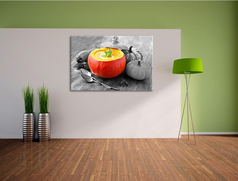 schmackhafte Kürbissuppe in Kürbis schwarz/weiss Format: 100x70 auf Leinwand, XXL riesige Bilder fer