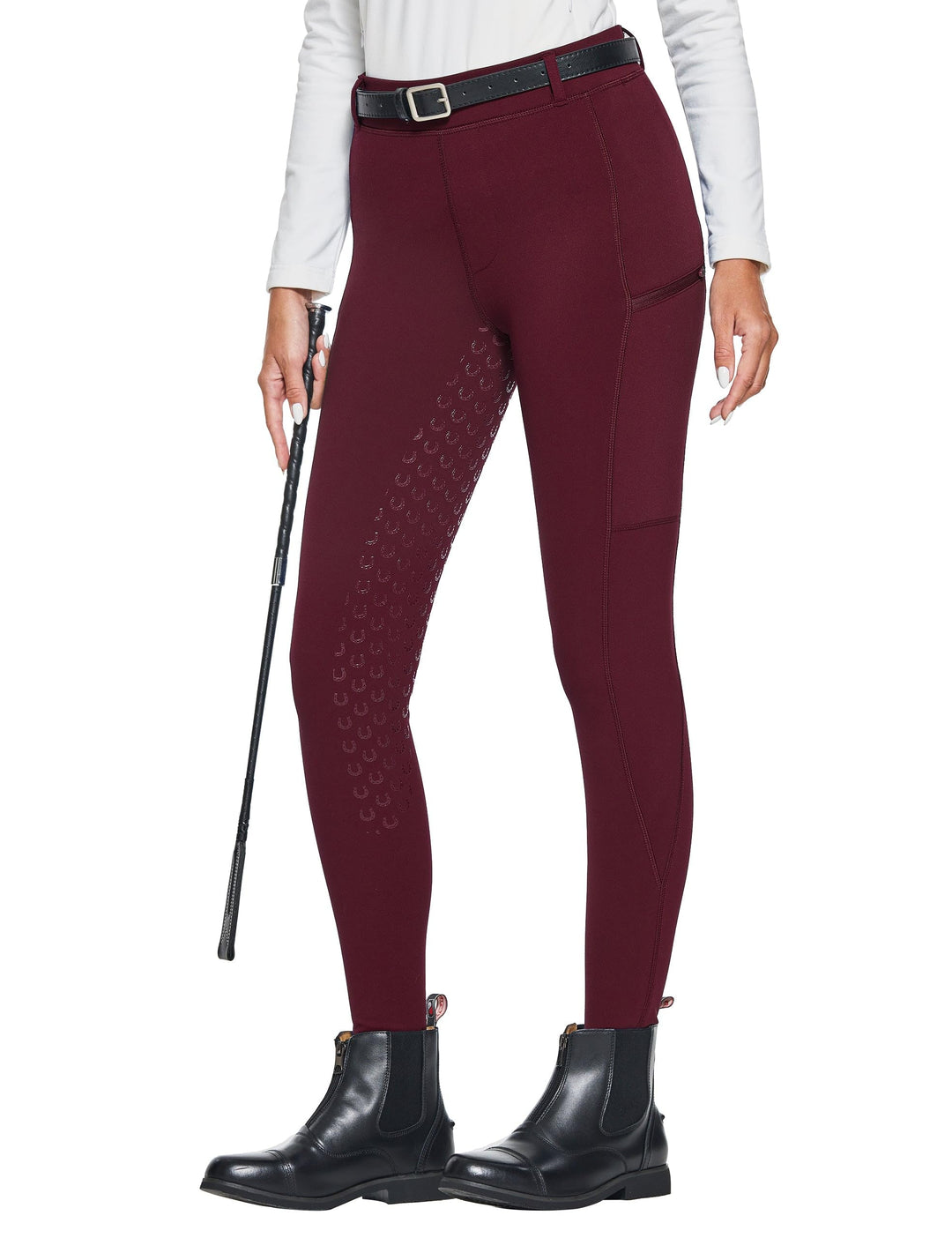 FitsT4 Sports Damen Winterreitleggings Fleece-Reithose Silikon Vollbesatz Reithose mit Reissverschlu