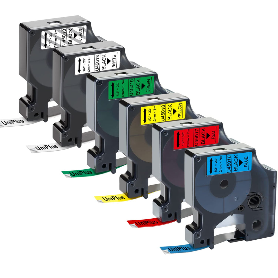 UniPlus 6x Kompatibel D1 Schriftband als Ersatz für Dymo D1 45013 45010 45016 45017 45018 45019 für