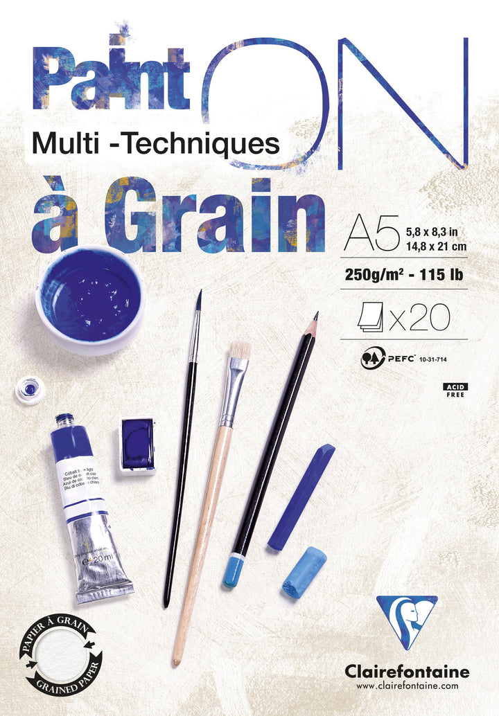 Clairefontaine 975048C - Packung mit 4 Blöcken Paint´ON à grain/gekörnt, DIN A5, kopfseitig geleimt,