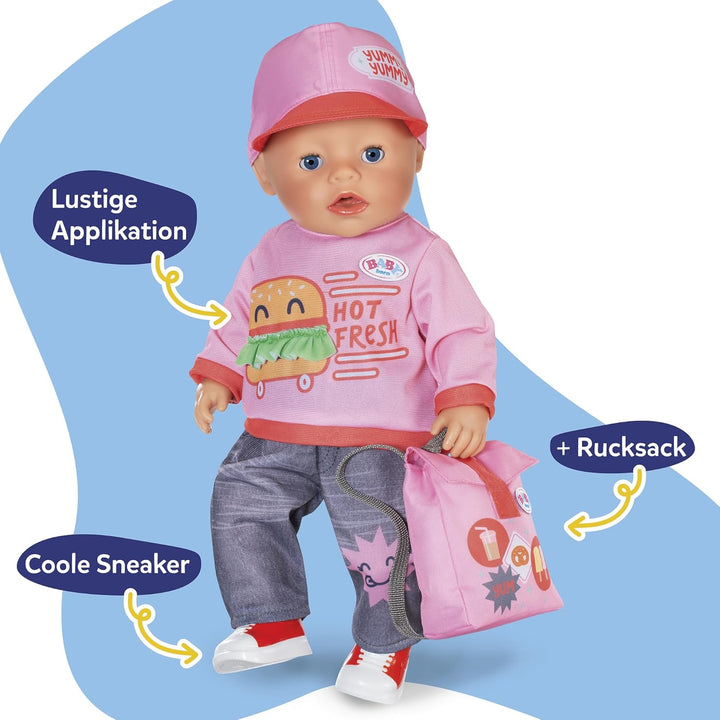 Baby Born Snack Shop Outfit mit Cap, Schuhen und Rucksack für 43cm Puppen